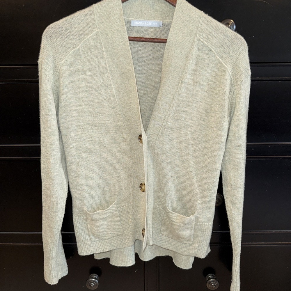 Hannah Rose Women's Cashmere Merino Wool Cardigan XS Sage Tortoise Buttons